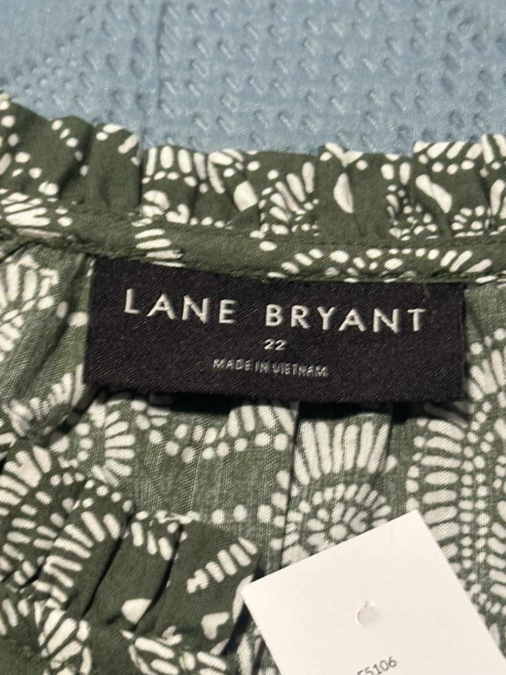 Lane Bryant Olive Green & White Printed Flutter Sleeve Top - Picture 6 of 11